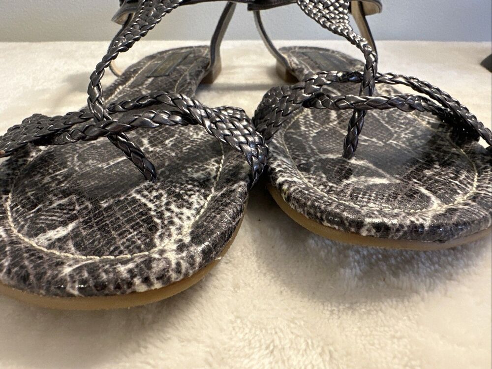 Enzo Angiolini Metallic Gray Leather Womens Strappy Sandal Size 8.5 Thong - Picture 3 of 10